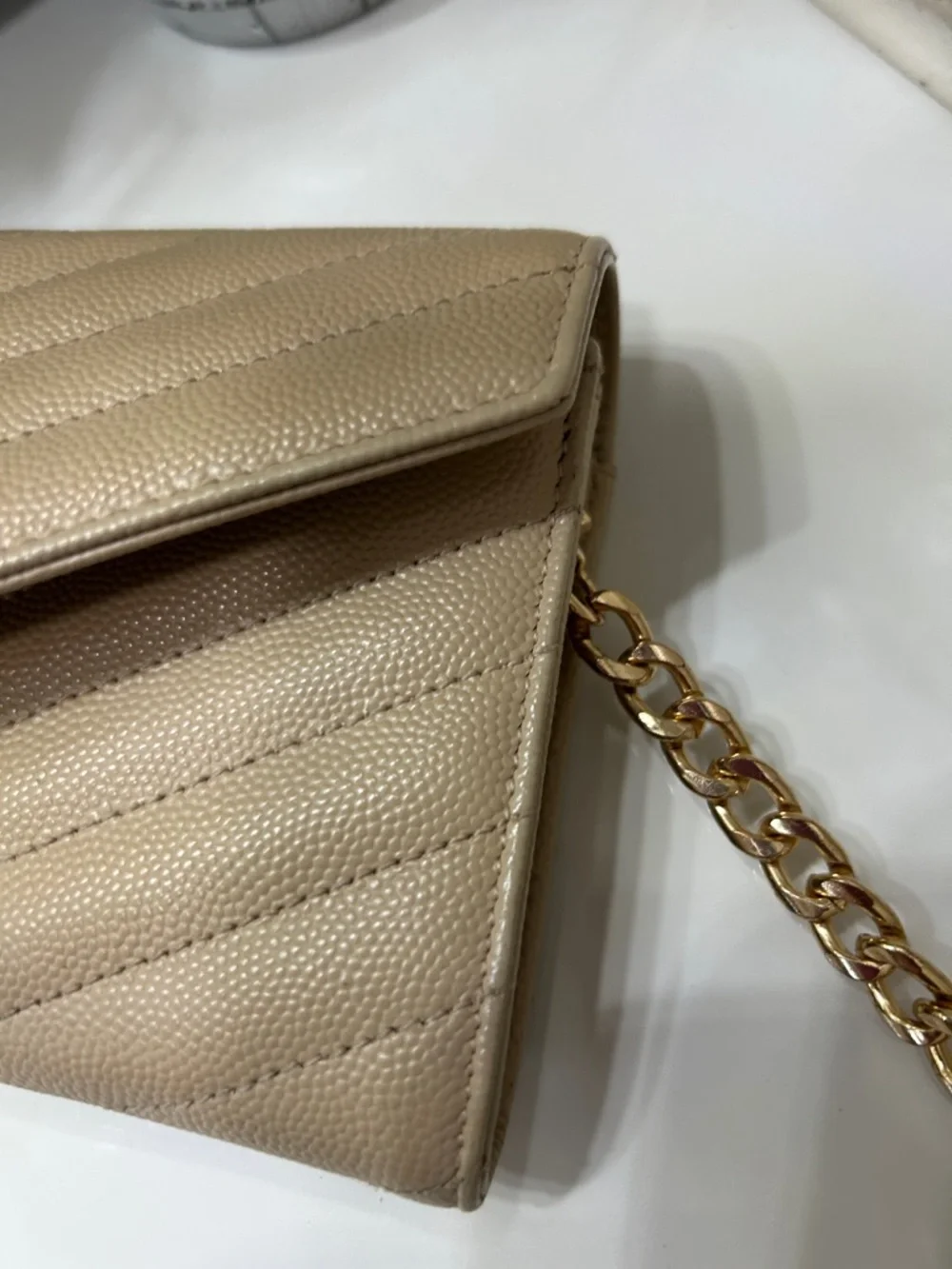 YSL Cassandre Beige Quilted Leather Wallet-on-Chain with Gold YSL Hardware - Picture 10 of 10